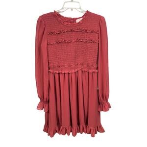 NWT Rachel‎ Parcell Smocked Ruffle Dress Long Sleeve Midi MED